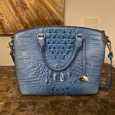 Questions? Leave A Comment Below! Green Crocodile Pattern Handheld Bag, Green Leather Bag With Crocodile Pattern, Blue Rectangular Shoulder Bag With Crocodile Pattern, Brahmin Handbags Brahmin Handbags, Blue Crocodile Birkin, Brahmin Bags, Leave A Comment, Embossed Leather, Shoulder Bags