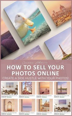 an advertisement for a photographer's website with multiple photos and the words how to sell your