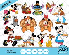 mickey mouse and friends thanksgiving clipart bundle for commercial use - svg, dxf, png