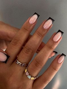 black square french tip nails Black French Tip Nails, Black French Tip, Tip Nails, Black Nail