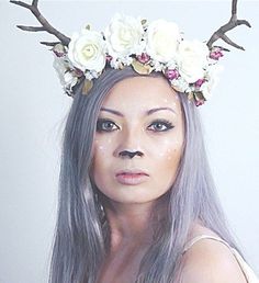 Related image Womens Doe Costume Diy, Women’s Deer Makeup, Makeup Dia, Deer Costume Makeup Tutorial, Deer Antlers Headpiece, Deer Antler Headband, Homemade Mermaid Costumes, Halloween Costum