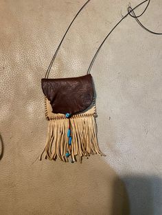 Medicine bag, all leather, turquoise beads Bohemian Leather Bags As Fashion Accessory, Handmade Brown Shoulder Bag, Brown Beaded Tote Shoulder Bag, Travel Brown Beaded Shoulder Bag, Brown Beaded Shoulder Bag For Everyday Use, Beaded Brown Shoulder Bag For Travel, Everyday Beaded Shoulder Bag, Beaded Brown Tote Shoulder Bag, Brown Beaded Travel Bags