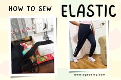 two pictures with the words how to sew elastic on them