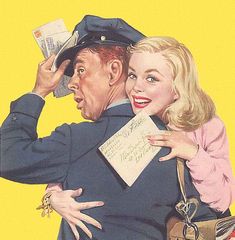 a man and woman hugging each other with money in their hands on a yellow background