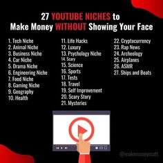 a hand holding a computer screen with the words 27 youtube niches to make money without showing your face