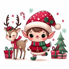 Christmas Elf Art, Christmas Elf Clipart, Christmas Gifts Family, Reindeer Clipart, Elf Clipart, Elf Reindeer, Unique Gift Tags, Elf Art, Whimsical Christmas