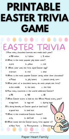 the printable easter trivia game for kids