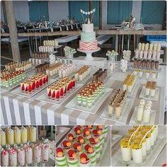 a table topped with lots of different types of desserts