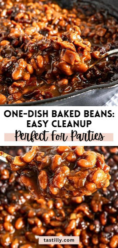 one - dish baked beans are perfect for parties, and they're easy to make