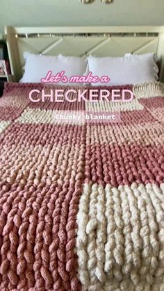 a crocheted bedspread is shown with the words let's make a checkered on it