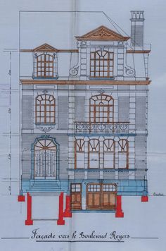 an architectural drawing of a two story building