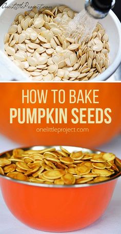 how to bake pumpkin seeds in an orange bowl