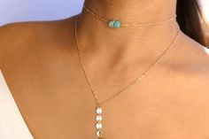 Chain is adjustable. Minimalist Blue Jewelry With Adjustable Length, Turquoise Jewelry With Adjustable Length For Gifts, Adjustable Turquoise Birthstone Necklace, Adjustable Blue Jewelry With Delicate Chain, Blue Dainty Choker Necklace, Dainty Blue Turquoise Necklace With Adjustable Chain, Blue Crystal Choker Necklace Gift, Adjustable Turquoise Jewelry With Delicate Chain, Adjustable Turquoise Jewelry With Clavicle Chain