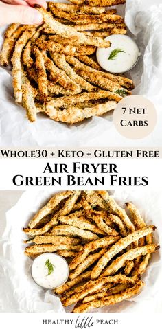 air fryer fried green bean fries with text overlay