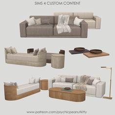 some couches, tables and lamps are shown in this image with the text sims 4 custom content