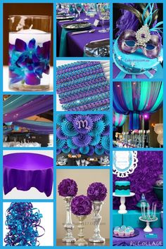 purple and blue wedding decor with flowers