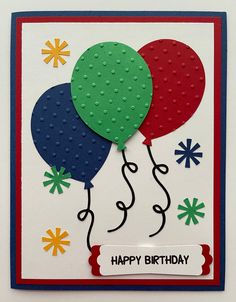 a birthday card with three balloons on it