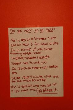 a piece of paper taped to a red wall with writing on it that says do you want to be fast?