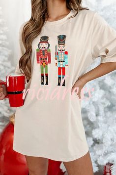 Nutcrackers for The Holidays Nutcracker T-shirt Mini Dress Casual Christmas Party, Christmas Party Wear, Christmas Fits, Sequin Sleeve, Dress Beige, Mini Shirt Dress, Red Mini Dress, Romper Pants, Dress Size Chart