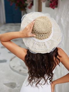 This Summer Chic hat is the perfect accessory for your next picnic or beach vacation. Made with ruffled lace details and a weaved design, it adds a touch of elegance to any summer outfit. Protect yourself from the sun while looking chic and stylish. Color : Apricot Details : Contrast Lace Material : Straw Product Technique : Hollow Out Size Crown Length Width one-size 58 40 40 Summer Crochet Hat With Crochet Trim For Vacation, Summer Vacation Crochet Hat With Crochet Trim, Vacation Sun Hat With Crochet Trim And Curved Brim, Adjustable Sun Hat With Crochet Trim For Vacation, Summer Beach Crochet Hat With Crochet Trim, Summer Adjustable Crochet Hat With Crochet Trim, Adjustable Summer Crochet Hat With Crochet Trim, Adjustable Crochet Hat With Crochet Trim For Summer, Summer Crochet Hat With Adjustable Crochet Trim