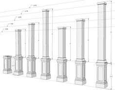 an architectural drawing shows the details of pillars and columns, with measurements for each column