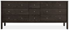 the chest of drawers is made from wood and has six drawers, two with metal pulls on each side