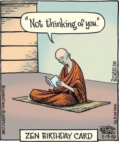 a cartoon depicting a monk sitting on the floor reading a book