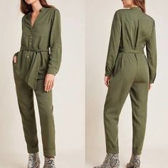 Nwt Preston Utility Jumpsuit From Anthropologie In A Size 6. This Jumpsuit Has A Button Front, Tie Detail At The Waist And Pockets. Retailed At $160. No Stains Or Flaws! A Utility Jumpsuit Is The Perfect Blend Of Form And Function - It Combines All The Comforts Of Your Favorite Casual Wear With A Flattering, Ultra-Modern Fit. Lyocell Removable Belt Front Patch And Side Slant Pockets Button Front Machine Wash 386 Casual Long Sleeve Pantsuit For Work, Long Sleeve Jumpsuits And Rompers With Pockets, Green Button-up Jumpsuits And Rompers, Green Long Sleeve Pantsuit With Pockets, Spring Solid Color Long Sleeve Overalls, Spring Long Sleeve Solid Overalls, Spring Long Sleeve Overalls, Khaki Jumpsuits And Rompers With Pockets For Work, Fall Workwear Belted Jumpsuits And Rompers