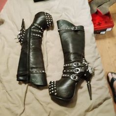 Unique. Goth, Steampunk, Punk. No Offers. Firm Unworn Nice Edgy Party Boots With Grommets, Edgy Studded Party Boots, Edgy Boots With Grommets For Party, Punk Party Boots With Grommets, Punk Party Boots With Studs, Punk Style Studded Party Boots, Punk Boots With Studs For Party, Edgy Spiked Boots For Party, Edgy Party Boots With Spikes