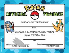 a pokemon certificate with two cartoon characters on it