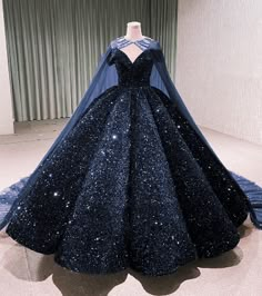 Dress For 15th Birthday, Dark Blue Quinceanera, Dark Blue Ball Gown, Ball Gown With Cape, Navy Ball Gown, Blue Ball Dresses, Blue Quinceanera Dress, Navy Ball