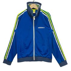 Adidas NEO Track Top Zipper Light Jacket Blue Size Medium  * Made in : China * Size on Tag : Large (L) * Manual Measurement (inch) : Chest 19.5, Length 26.5, Shoulder 16.5, Sleeve 25, Hem 18. * Recommended for Size : Medium (M) * Material : Polyester  * Colour : Blue with Green stripes * Condition : Used * See photos for details. * Free Defect : No Stain, No Holes, No Tears, No Faded. 4718 Adidas Neo, Light Jacket, Track Jackets, Green Stripes, Mens Jackets, Track, Stain, Jackets & Coats, Stripes