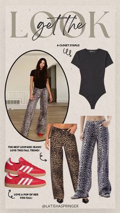 Get+the+look:+my+favorite+leopard+jeans+for+fall!+  #fallstyle  How+to+style+leopard+jeans+for+fall+black+bodysuit.+Red+adidas+samba+sneakers.+Leopard+and+red+trend.+Fall+style++  #LTKStyleTip+#LTKFindsUnder100+#LTKSeasonal Adidas Samba Classic, Samba Classic, Samba Sneakers, Jeans For Fall, Leopard Jeans, Trendy Fall Outfits, Trendy Fall, Comfy Sweaters, Red Adidas