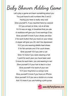 a baby shower game with the words, baby shower advice and instructions for parents to play