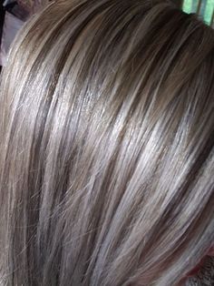 Frosted Balayage Hair, Streaking Cap Highlights Hair Colors, Brown Going Grey Hair, Platinum Highlights To Blend Gray, Icy Grey Blonde Hair With Lowlights, Lowlights For Gray Hair Low Lights, Ash Brown Low Lights For Blonde Hair, Low Lighting Blonde Hair, Hair Color Ideas For Blending Grey