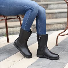 Wide Fit Handmade Leather Side Zip Mid Calf Boots For Winter Designer Shoes in Black/Blue Boots For Winter, Flat Heel Boots, Women Boots, Wide Calf, Unique Beauty, Calf Boots, Mid Calf Boots, Rubber Heels, Blue Shorts