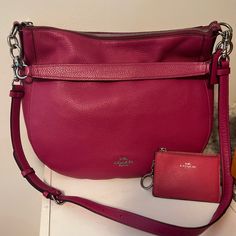 100% Authentic In Almost Pristine Condition Pink Pebble Leather Double Strap Hobo And Pink Pebble Leather Coach Card Holder. The Shade Of The Cardholder Is Slightly Different From The Purse But Works With It Perfectly. There Is A Zipper On The Side And To The Main Section Of The Purse, Detachable Strap. Feel Free To Send Any Questions And I Will Answer Them As I See Them. Cardholder Wallet Coach, Coach Bags Pink, Coach Card Holder, Bags Pink, Leather Coach, Pink Bag, Pebbled Leather, Coach Bags, Card Holder