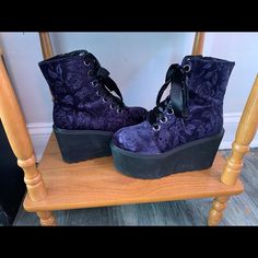 Lightly Worn Purple Velvet Boots By Killstar Purple Platforms, Raven Queen, Velvet Boots, Purple Shoes, Black And Purple, Purple Velvet, Platform Boots, Dream Life, Color Purple