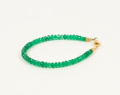 "Green Onyx bracelet. The bracelet is made with small natural Green Onyx faceted rondells and it is closed with a gold-filled clasp. Measurements: Green Onyx - 5mm Matching necklace: https://www.etsy.com/listing/893511024/green-onyx-necklace-green-natural?ref=shop_home_active_10&frs=1&cns=1 Please note this is a delicate bracelet made with small beads Please select your bracelet size To determine the correct size of the bracelet measure the wrist, at the smallest part of the wrist, betwe Green Onyx Necklace, Aquamarine Bracelet, Gold Vermeil Jewelry, Small Beads, Onyx Necklace, Onyx Bracelet, Necklace Green, Gemstone Jewelry Handmade, Vermeil Jewelry