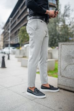 Available Size: 30-31-32-33-34-36-38 Pants Material: 65% Viscose, 30% Polyester, 5% Elestan Machine Washable: Yes, But Wash separately Fitting: Slim-Fit Package Include: Pants Only Best Mens Pants, Chinos Men Outfit, Trousers Outfit Men, Grey Chino Pants, Gray Trousers, Black Outfit Men, Slim Fit Chino Pants, Pants Collection, Bespoke Shoes