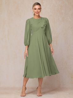 Olive_Green Avocado Green Dress Long Sleeves Midi, Chic Green Dresses With 3/4 Sleeves, Vintage Green Long Sleeve Midi Dress, Green Midi-length Long Sleeve Evening Dress, Green Long Sleeve Midi Dress With Button Closure, Bridesmaid Dresses Dusty Sage, Dress Satin Bridesmaid, Bridesmaid Dresses Satin, Modest Formal Dresses