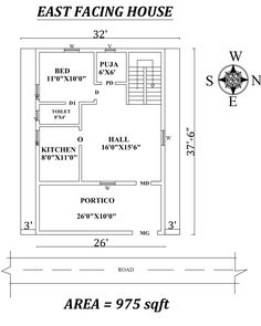 the floor plan for an east facing house