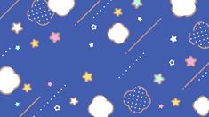 a blue background with stars and clouds