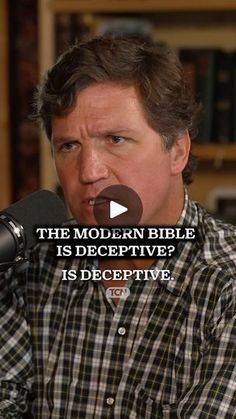 a man is speaking into a microphone with the caption'the modern bible is decrepitve? is decrepitve? '