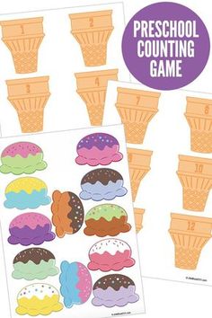 the printable counting game for preschoolers to practice counting with doughnuts and ice cream