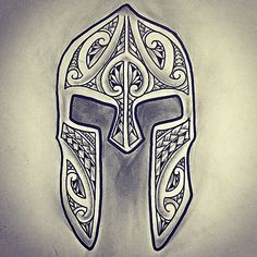 a drawing of a helmet with intricate designs