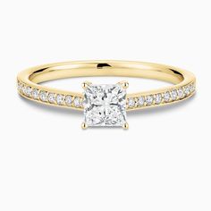 Ecksand's Diamond Engagement Ring with Bright-Cut Band and Diamond Bridge in 18k Yellow Gold Ethical Diamonds, Rose Gold Princess, Eternity Engagement Ring, Diamond Picture, Pave Engagement Ring, Types Of Diamonds, Diamond Solitaire Engagement Ring, Diamond Eternity, Emerald Cut Diamonds