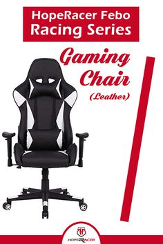 a black and white gaming chair with the words, hoperacer febo racing series gaming