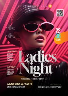 the cover of ladies's night magazine featuring a woman wearing sunglasses and a hat