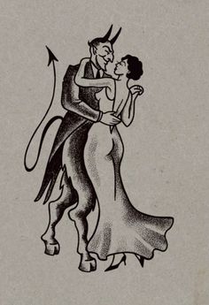 a drawing of a man and woman dancing